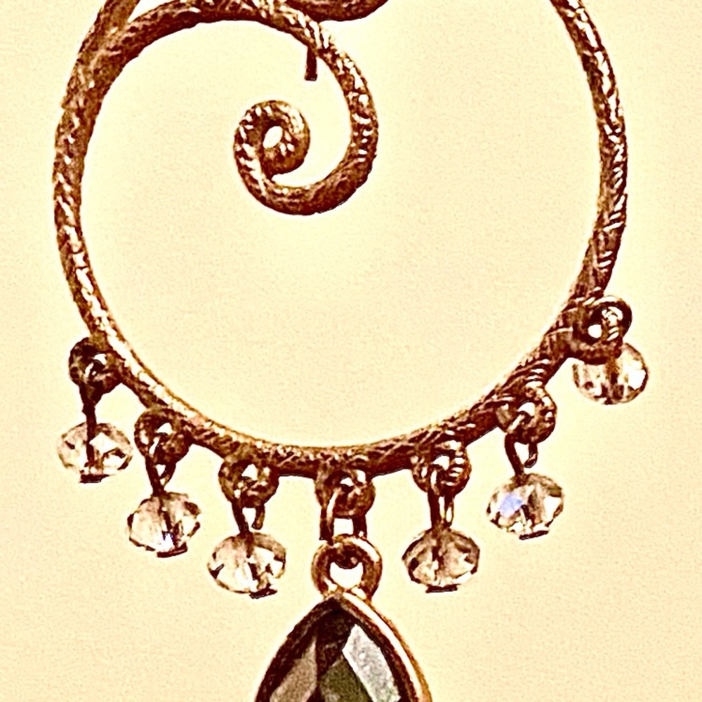 Earrings GoldTone Spiral  faux Amber Crystal